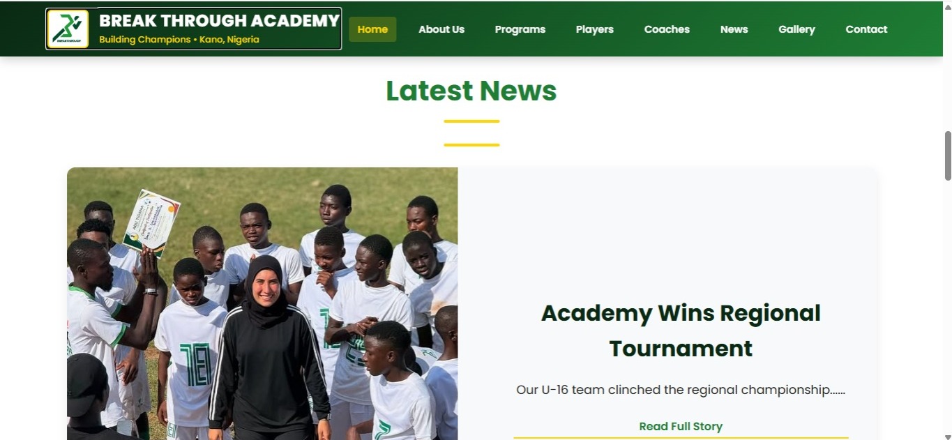 Mockup for Breakthrough Football Academy CMS Platform