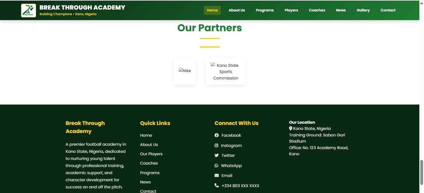 Mockup for Breakthrough Football Academy CMS Platform