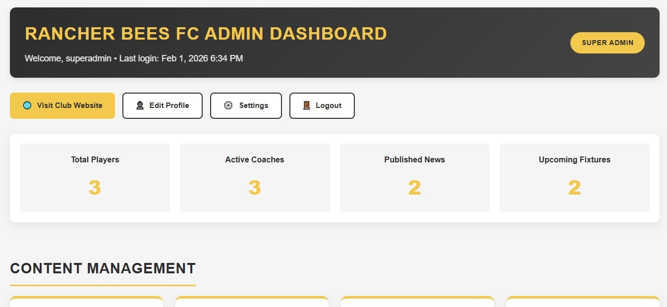 Mockup for Ranchers Bees FC Professional Club Platform